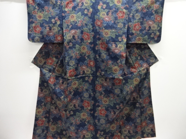 JAPANESE KIMONO / TSUMUGI / WOVEN FLORAL PLANTS